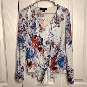 Karen Kane Small Ruffle Blouse Abstract Print L/S
Top Tie-Front‎ Red White Blue
